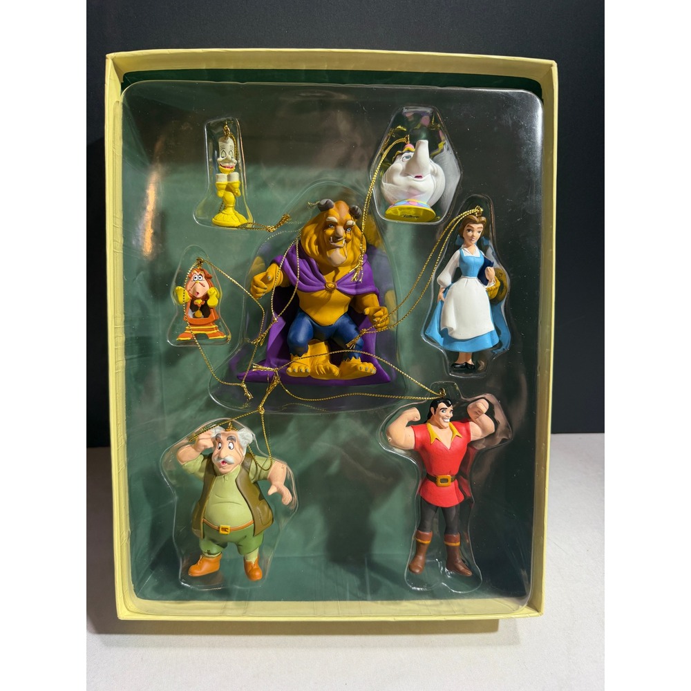 Disney Beauty and the Beast Christmas Ornament Set 7pc Storybook Box Gaston